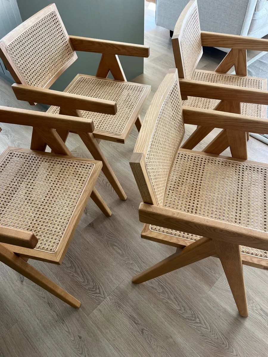 White Oak/Rattan Dining Chairs x 4 - Image 1