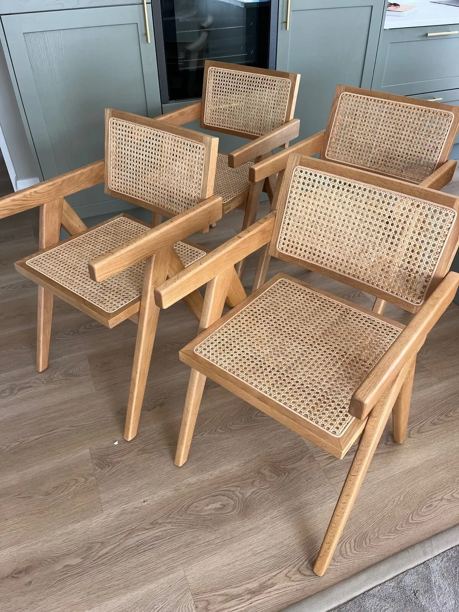 White Oak/Rattan Dining Chairs x 4 - Image 2