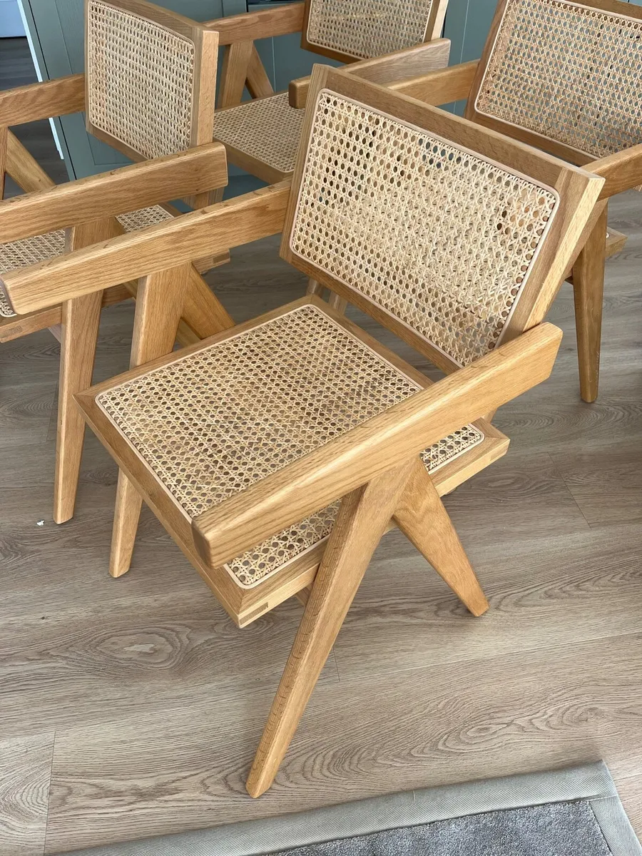 White Oak/Rattan Dining Chairs x 4 - Image 3