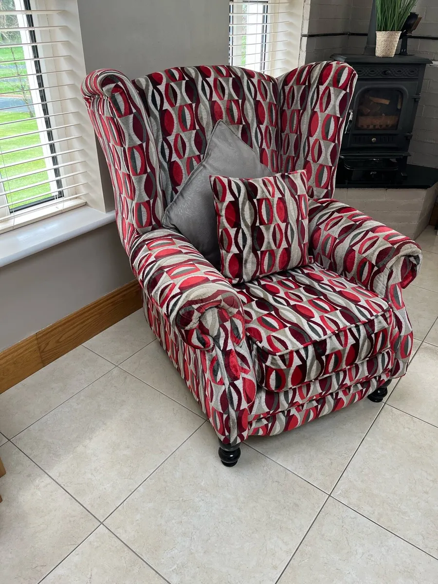 2 Queen Anne Armchairs, couch and foot stool - Image 2