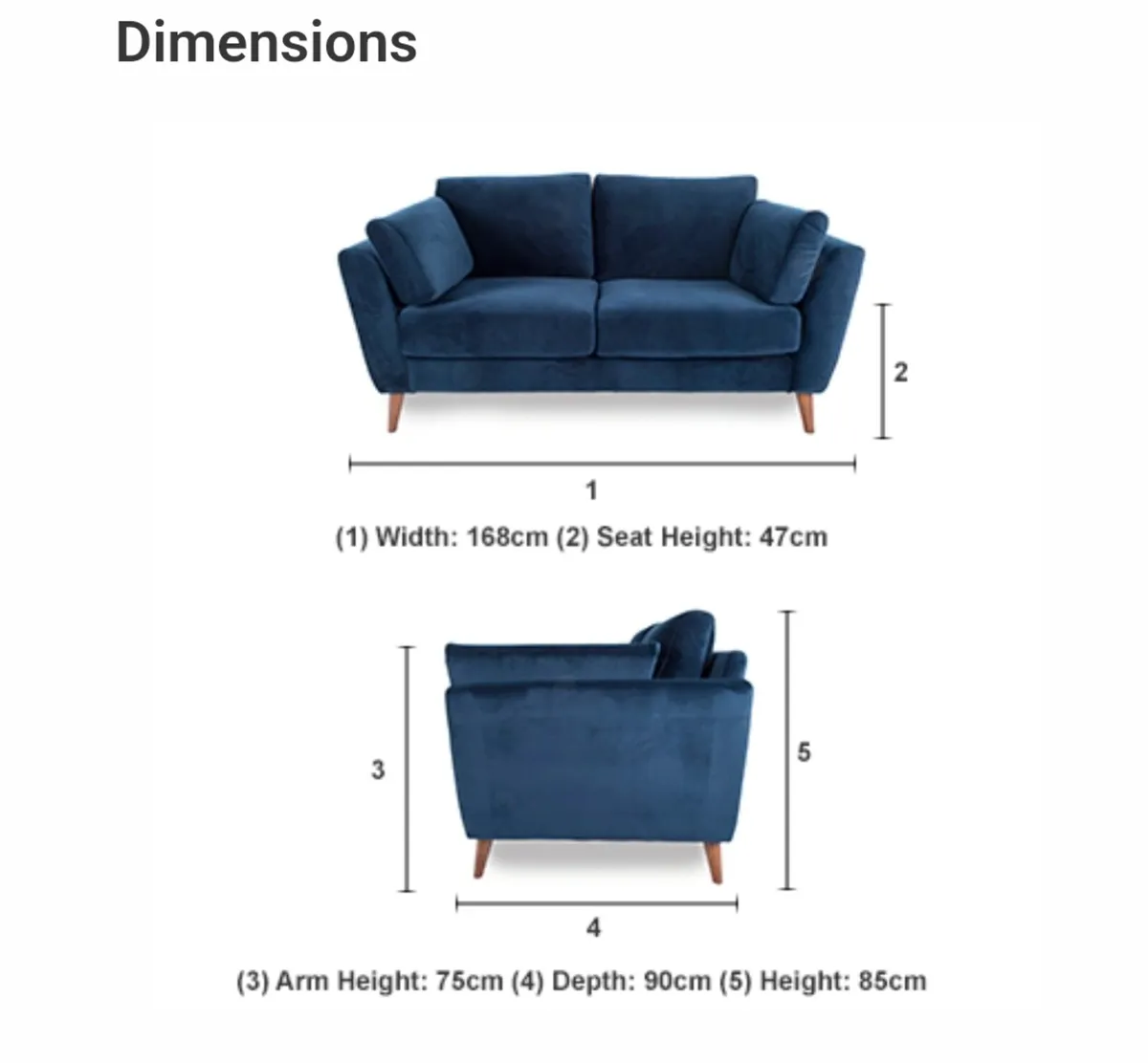 Couch 2 seater blue velvet - Image 3