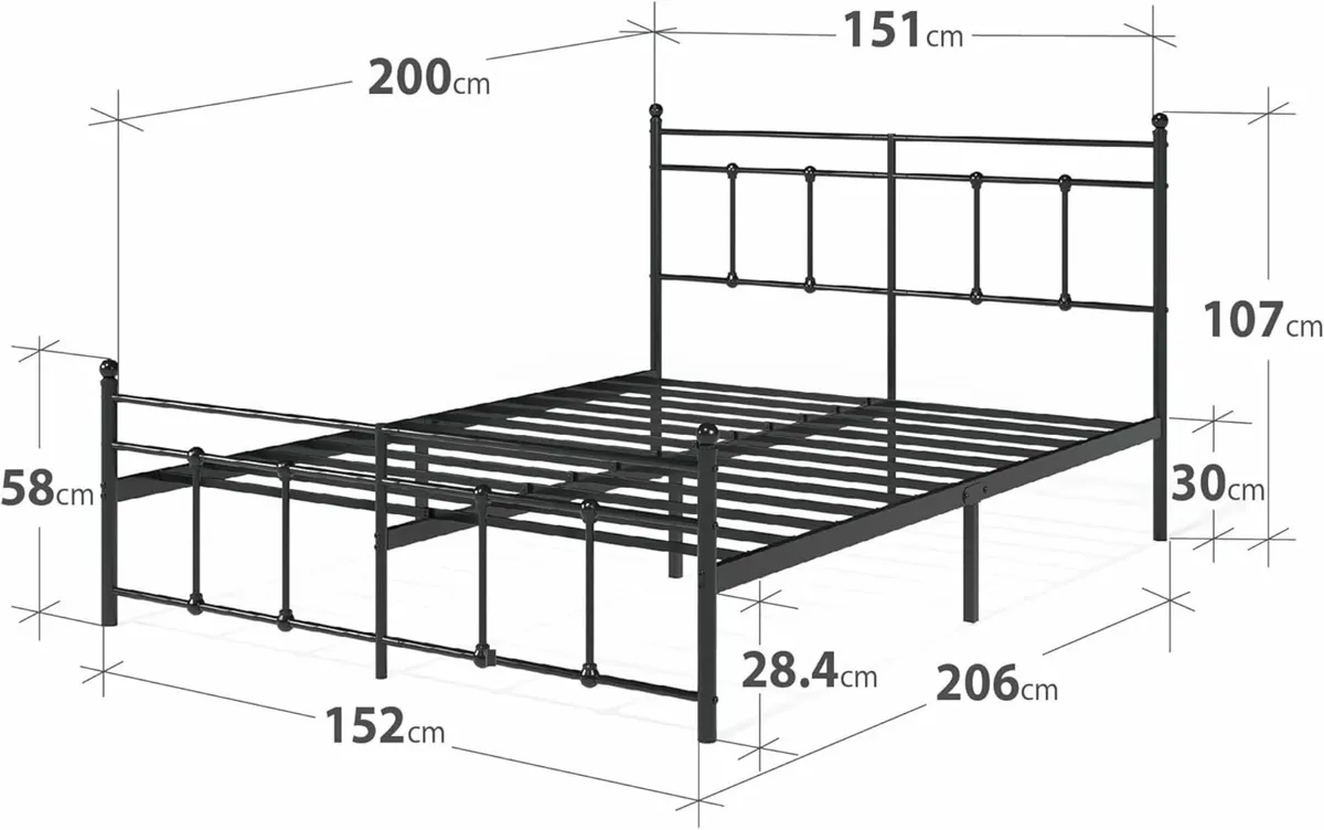 King Size Bed Frame 150x200cm storage Black - Image 3