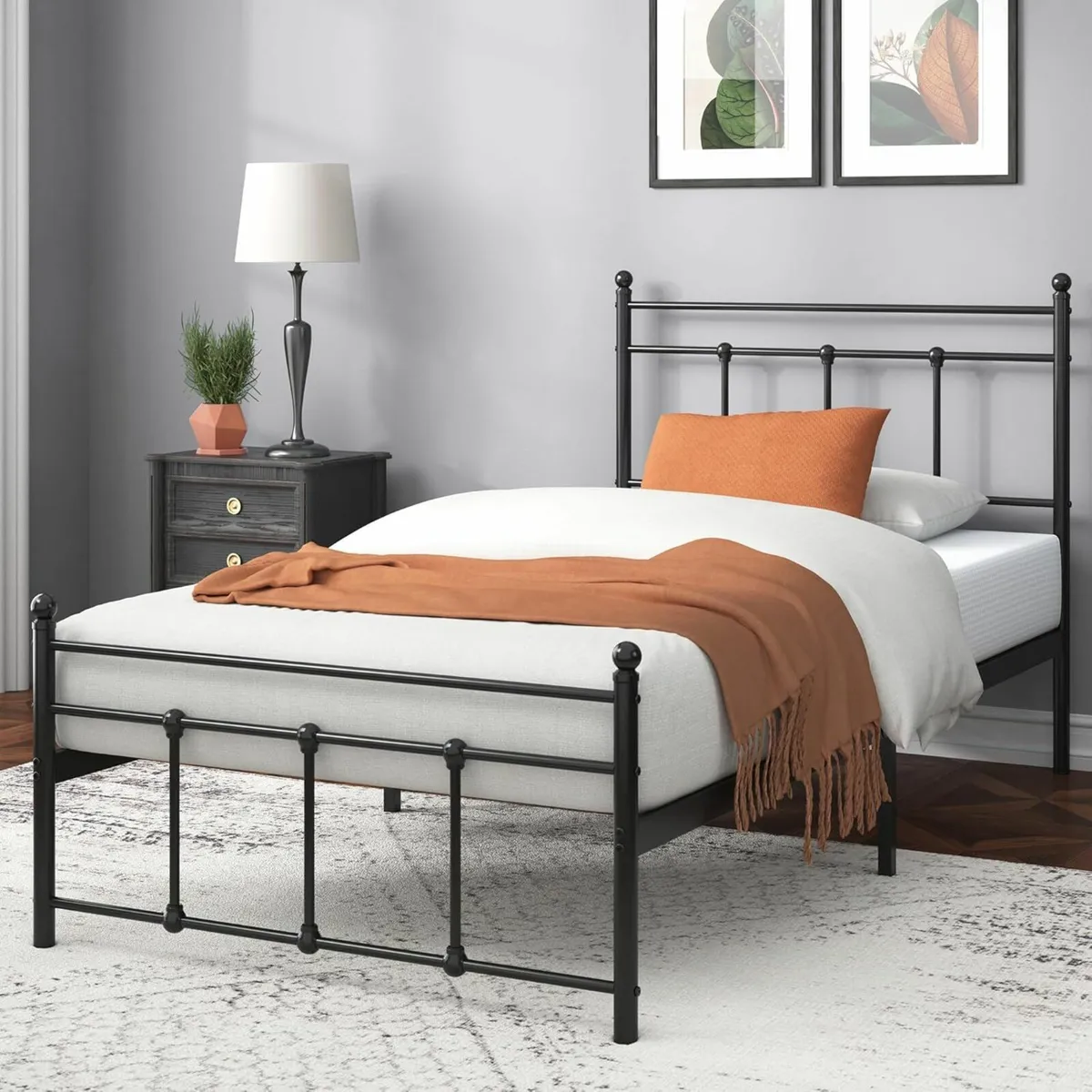 Single Bed Frame 90x190cm Metal Platform Headboard - Image 1