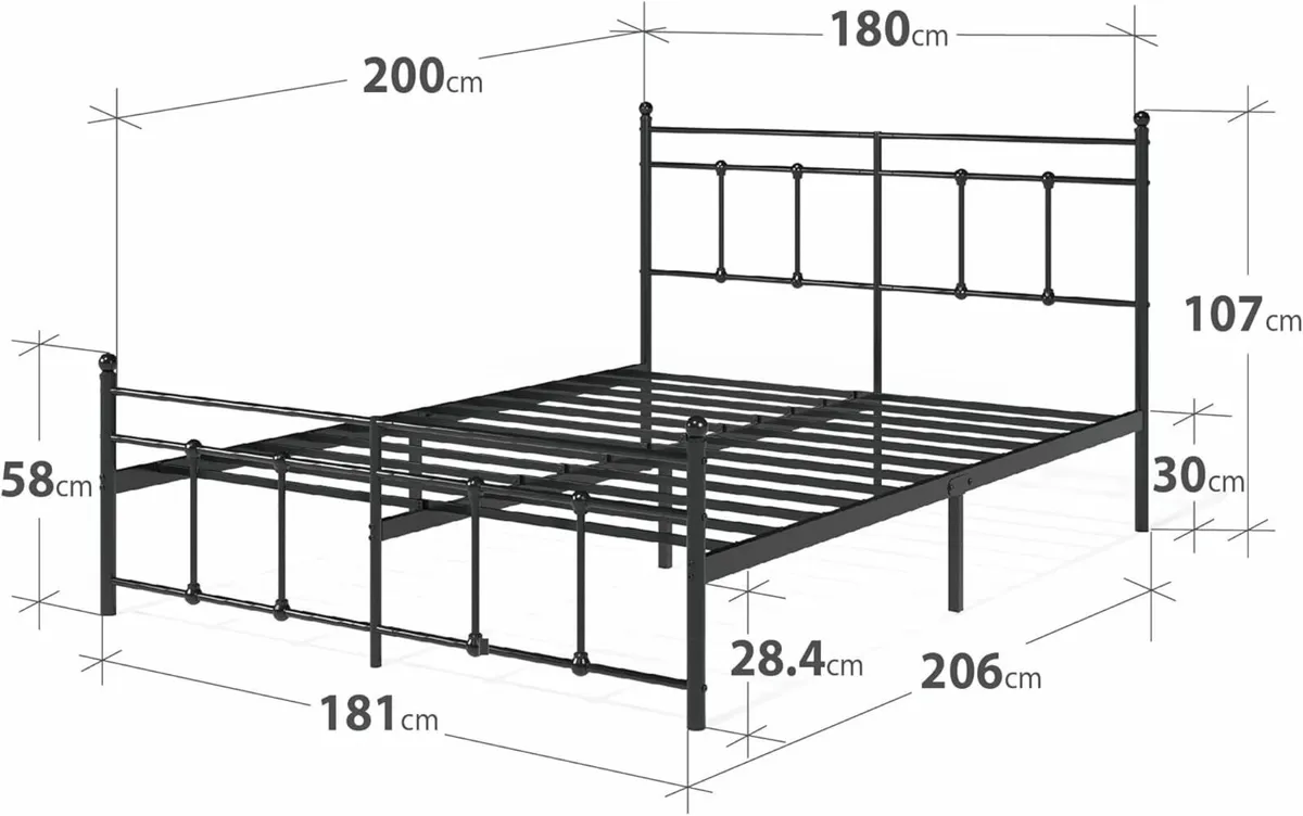 Super King Bed Frame 180x200 cm Metal Headboard - Image 3