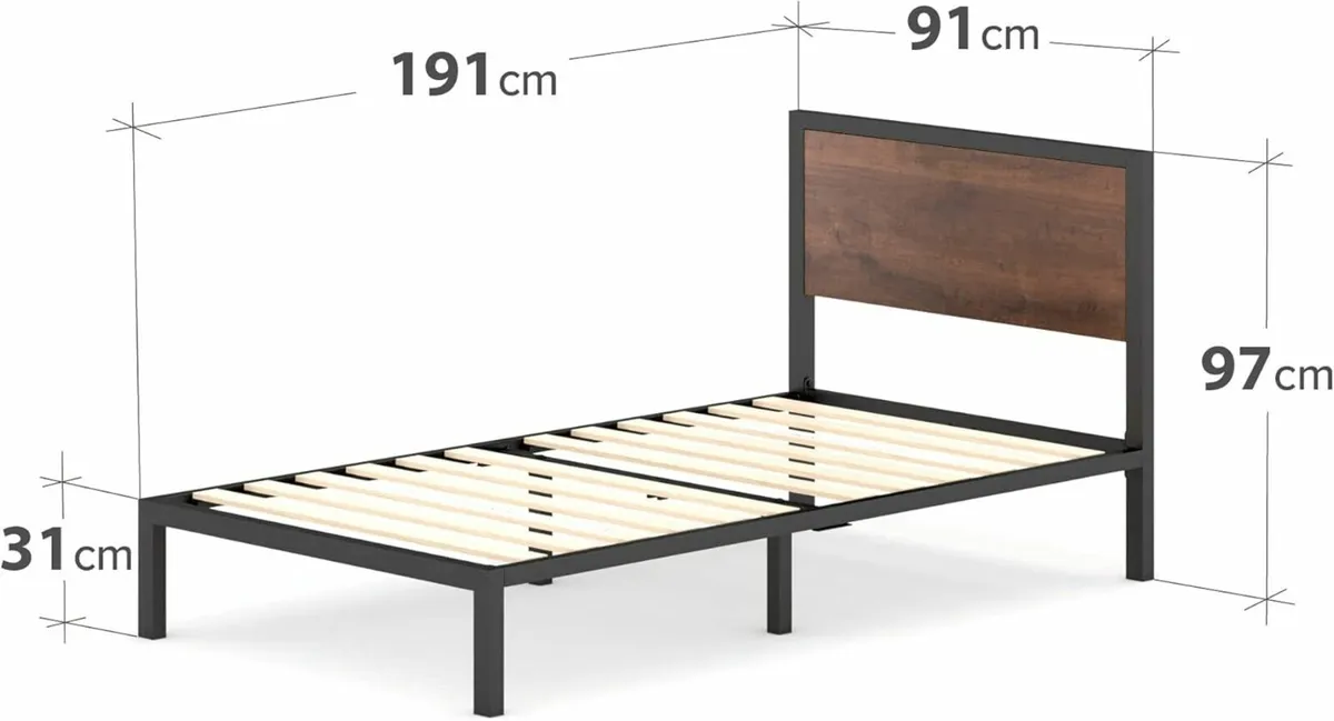 Single Bed frame 90x190 cm Wood Platform Brown - Image 3