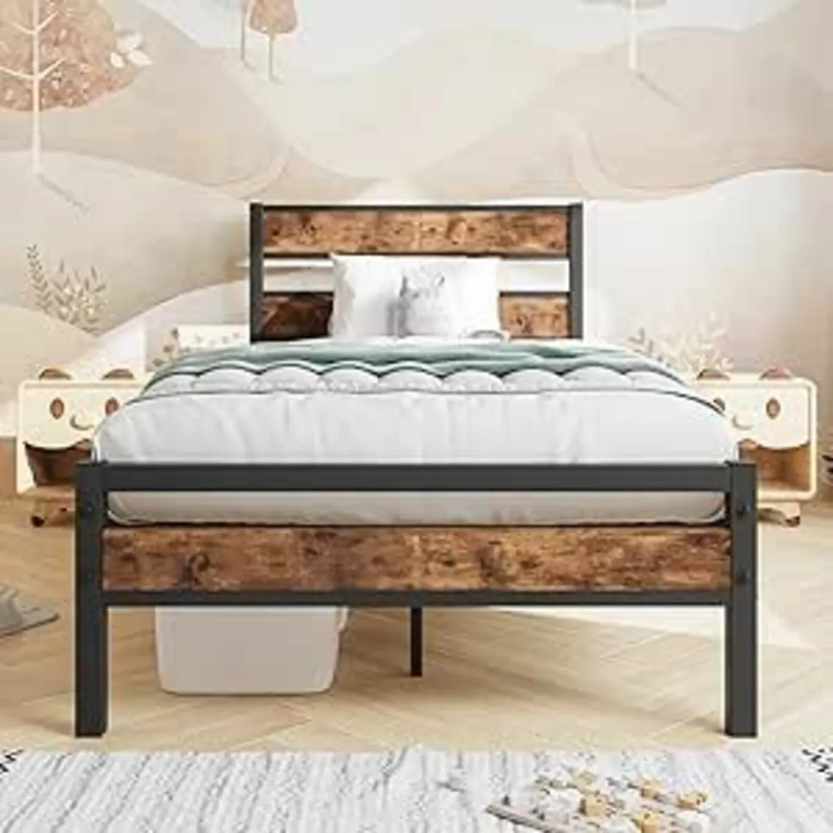 Single Bed Frame 196x91cm solid Platform Brown - Image 1