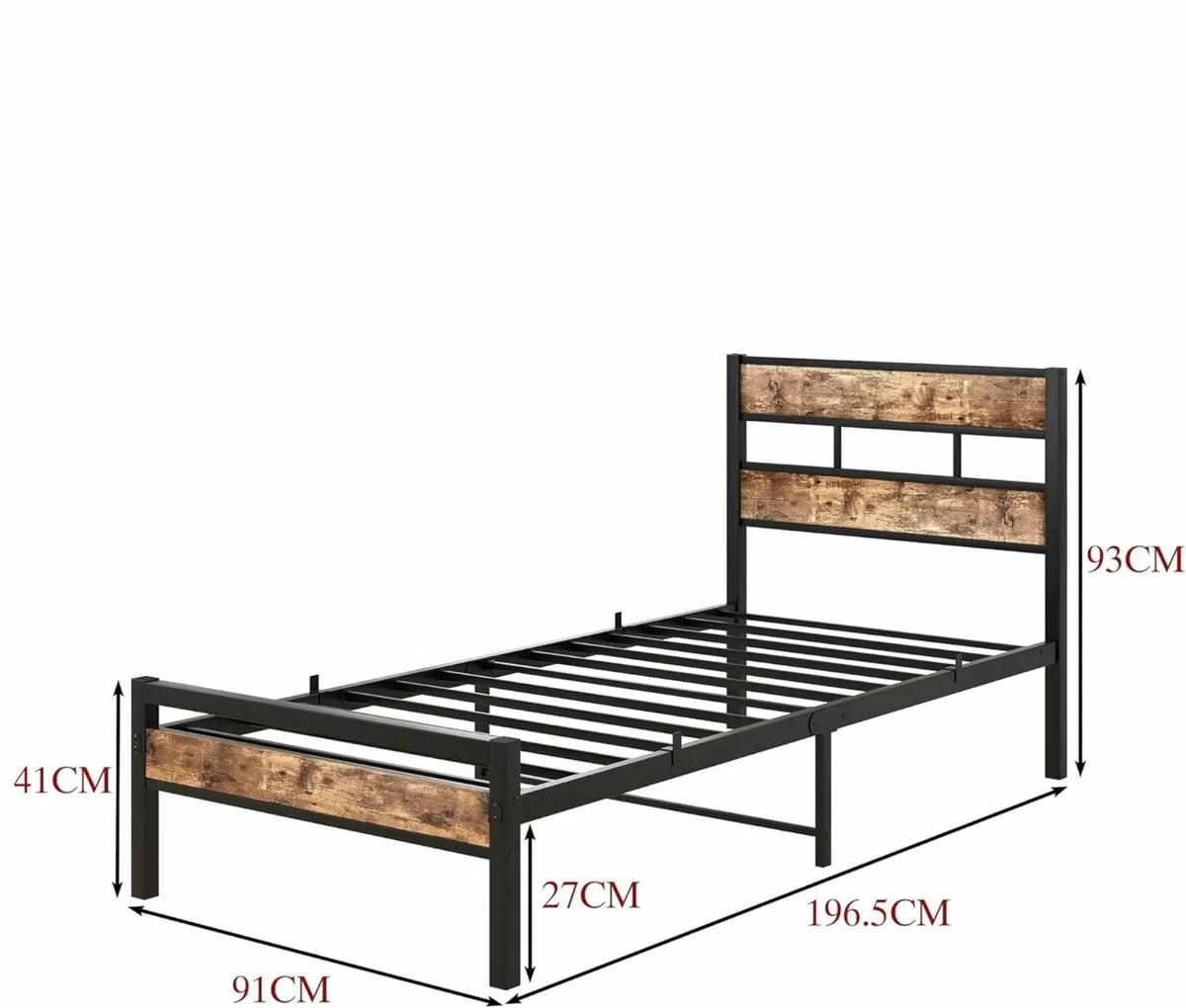 Single Bed Frame 196x91cm solid Platform Brown - Image 2