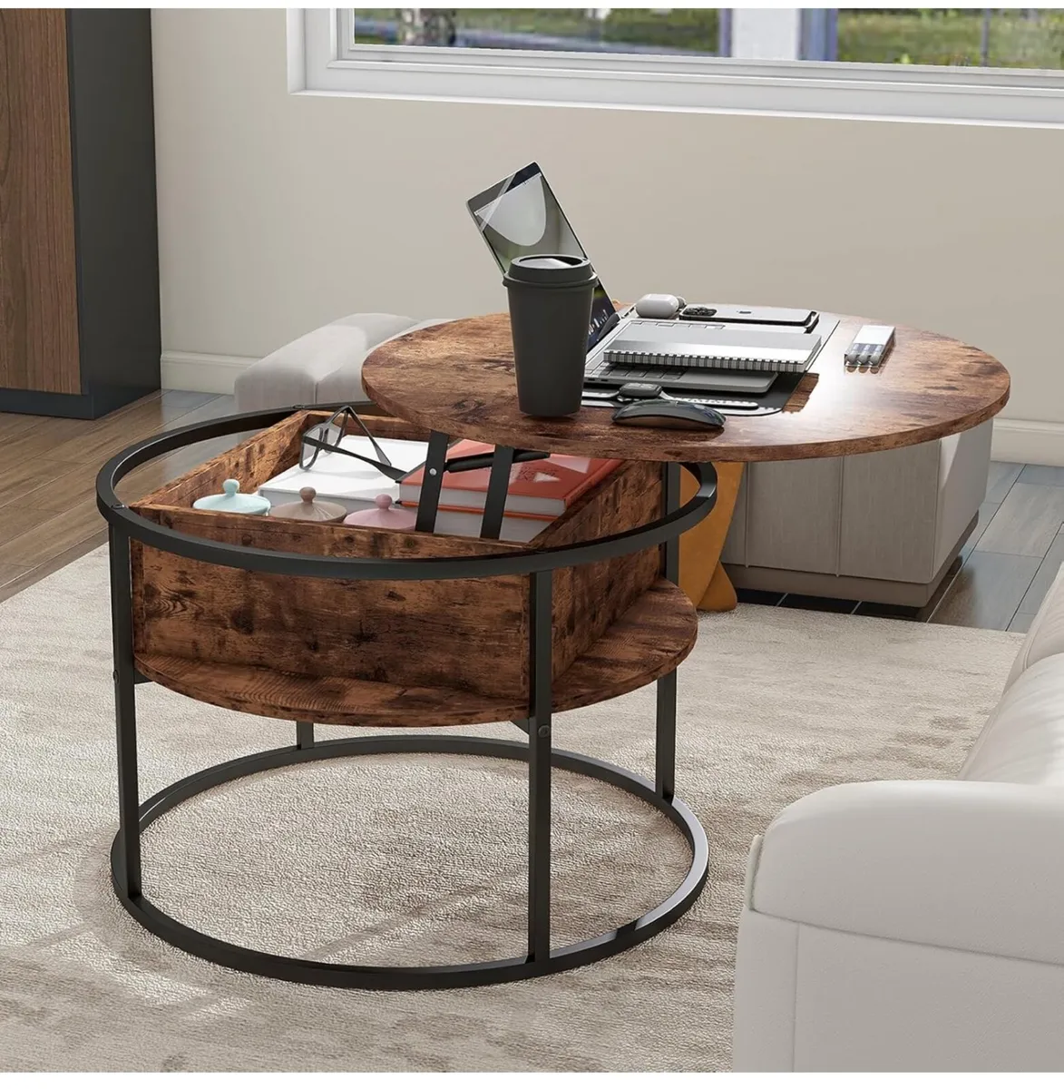 Round Coffee Table,Lift Top Coffee Tables for Livi - Image 3