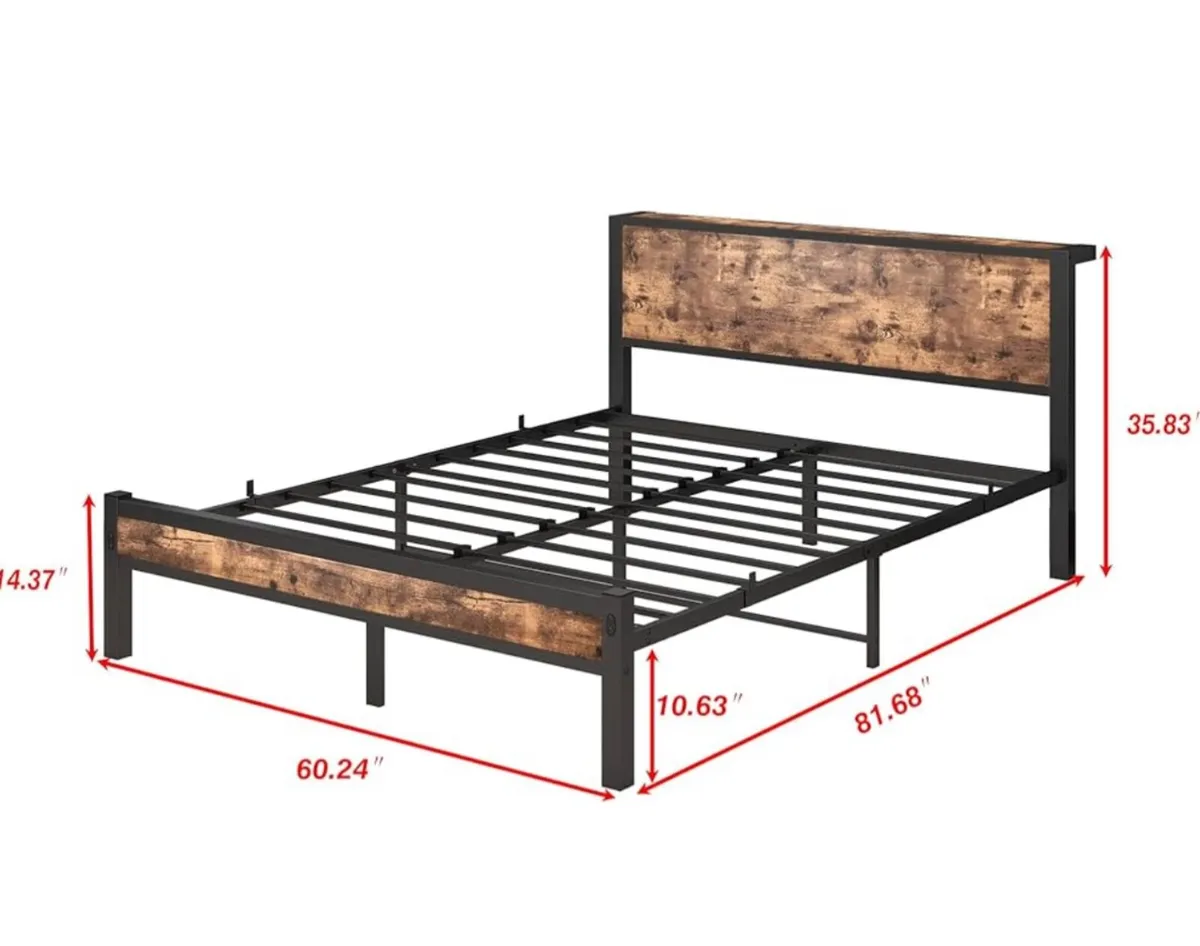 King Size Bed Frame with Storage Wooden Headboard - Image 4