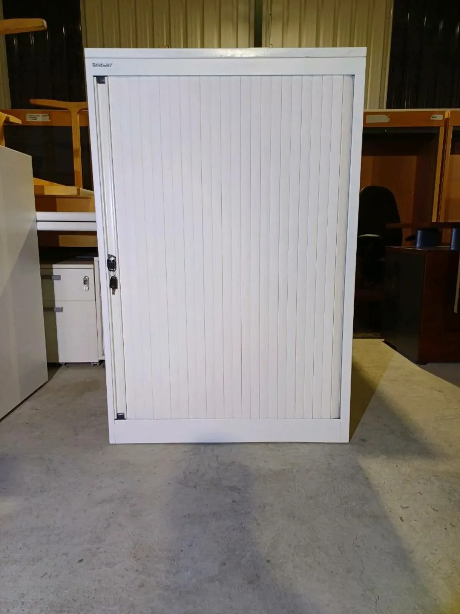 118.5cm Bisley Tambour Filing Cabinet Wooden Top - Image 1