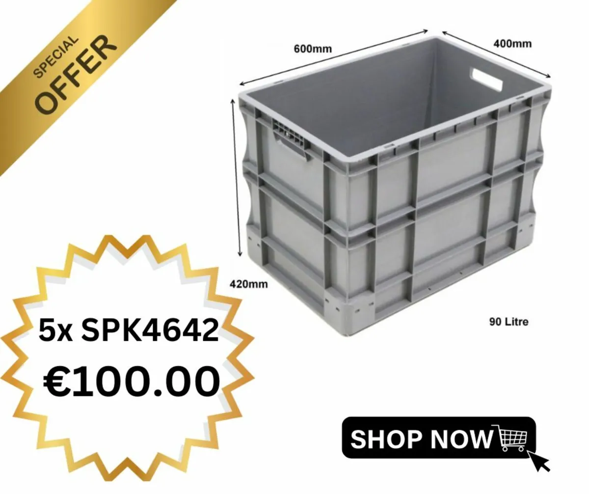 Pack of 5 heavy duty 90L storage boxes - Image 1