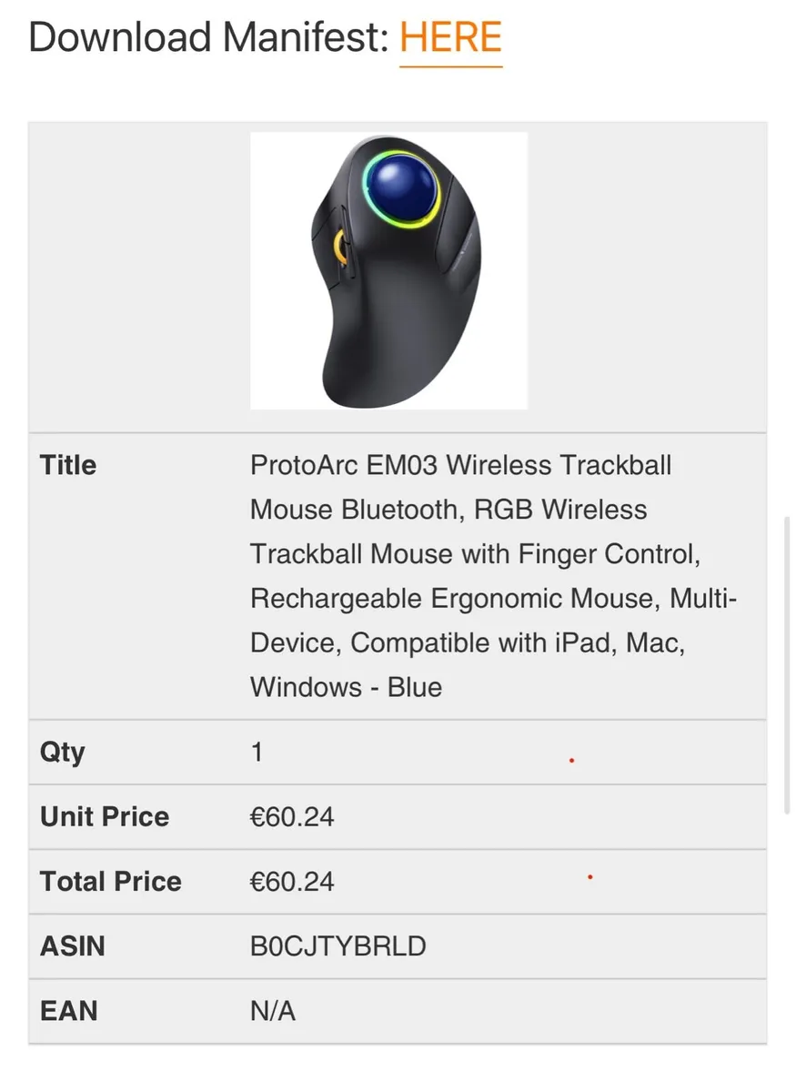 ProtoArc EM03 Wireless Trackball Mouse Bluetooth