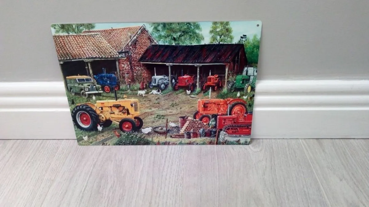 Vintage Tractor scene tin sign - Image 1