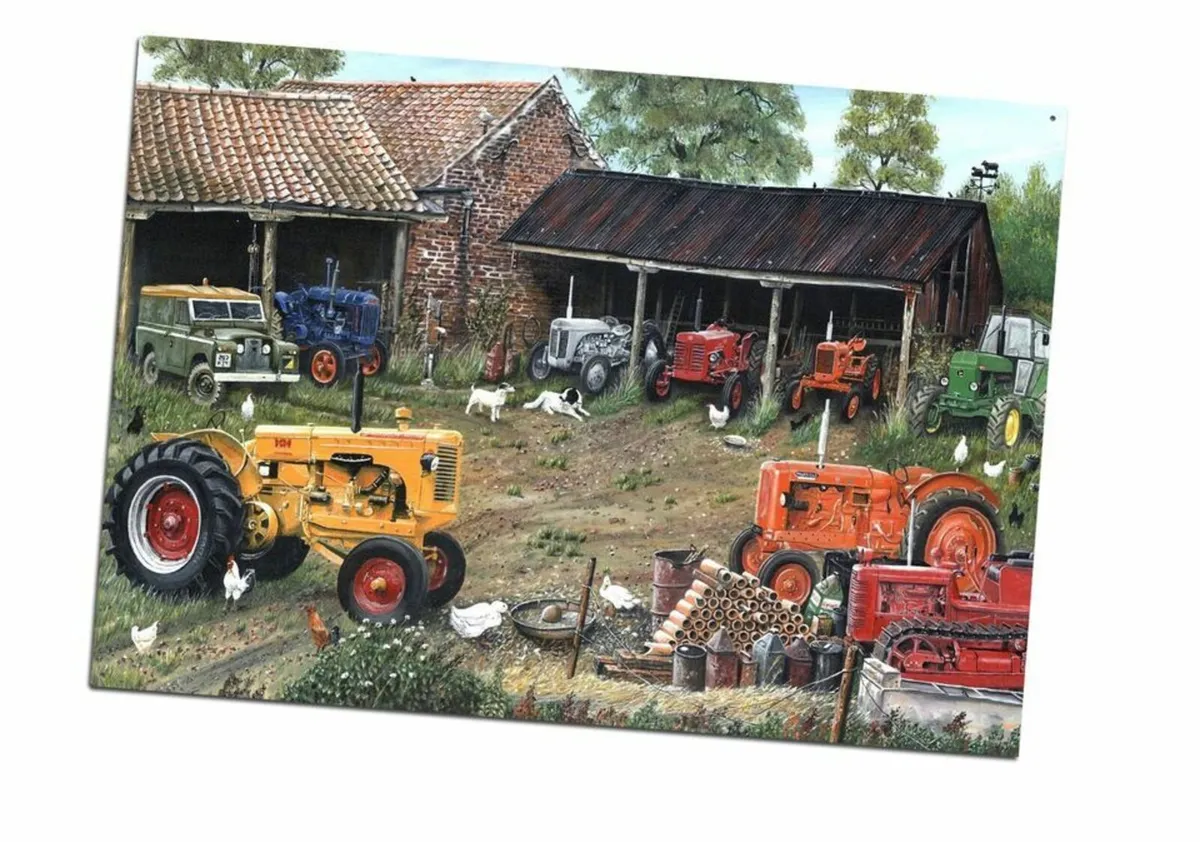 Vintage Tractor scene tin sign - Image 2