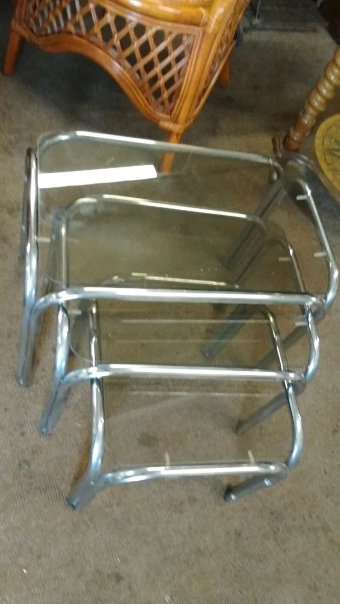 Retro Chrome And Glass Nest Of Tables - Image 2
