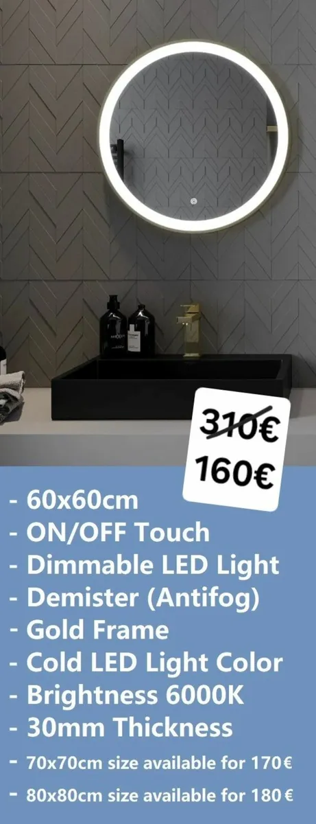 LED Bathroom Mirror Gold Frame - Image 1