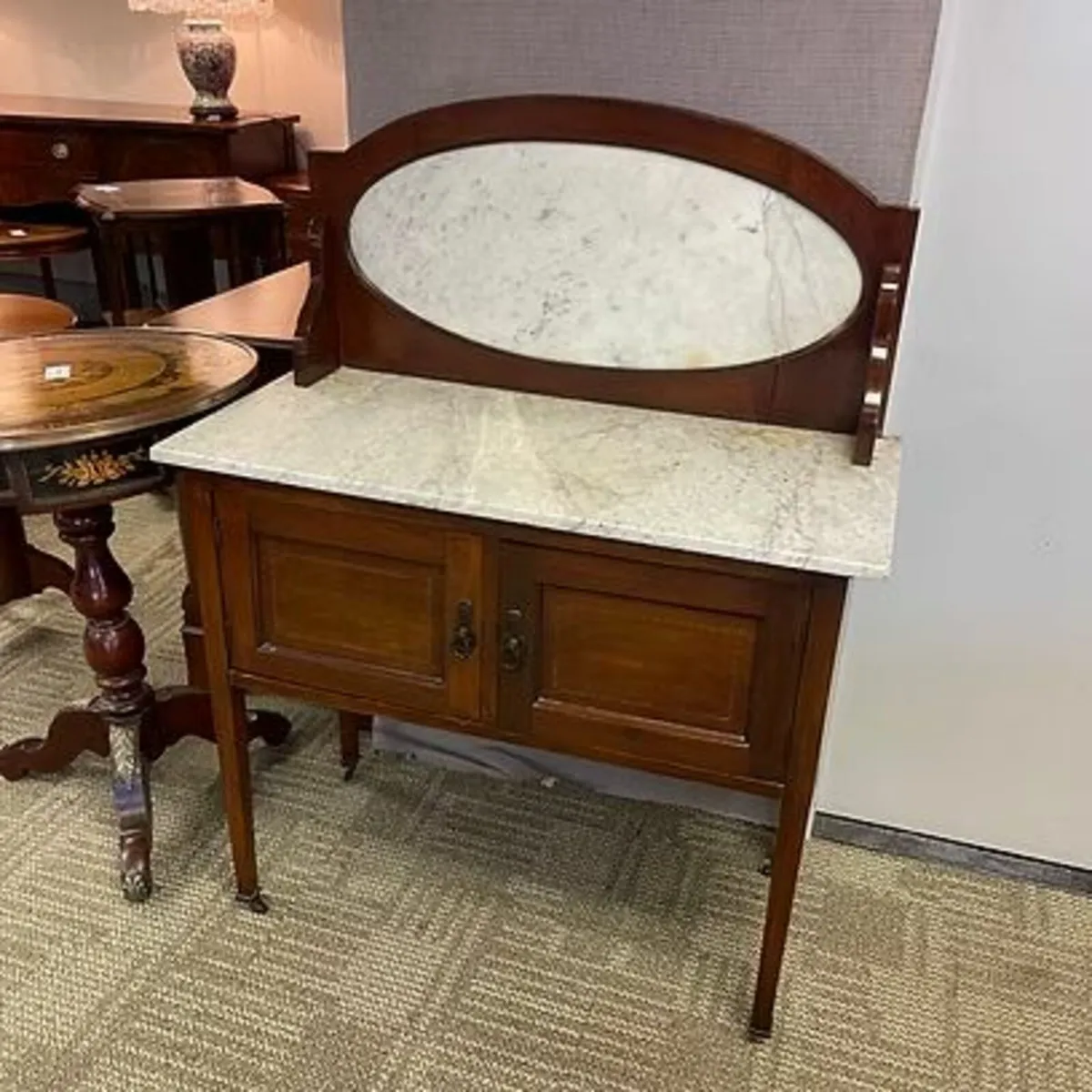 Edwardian marble top wash stand with marble backin