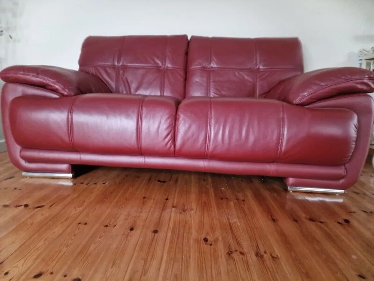 2 Seater Red Leather Sofa - Image 1