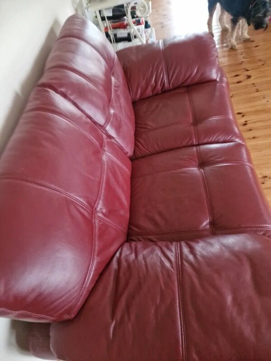 2 Seater Red Leather Sofa - Image 2