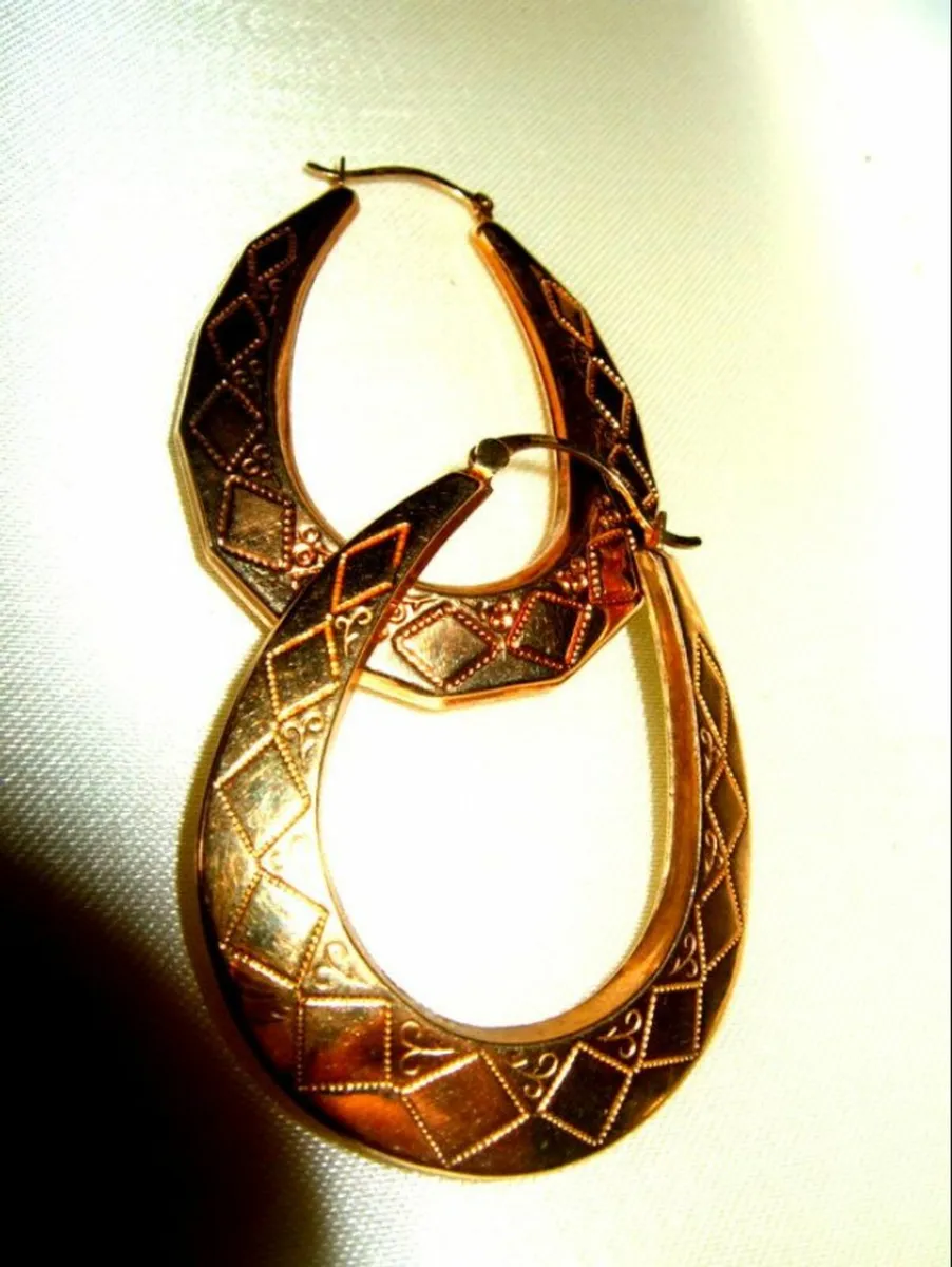 Vintage Hallmarked 9ct Large Hoop Earrings - Image 2