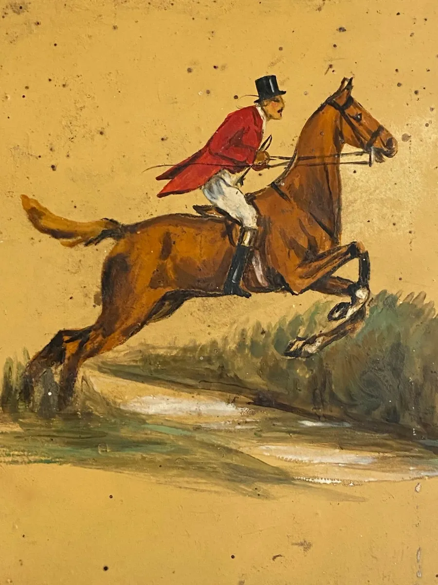 Vintage Hand Painted Huntsman on a horse metal TIN - Image 3