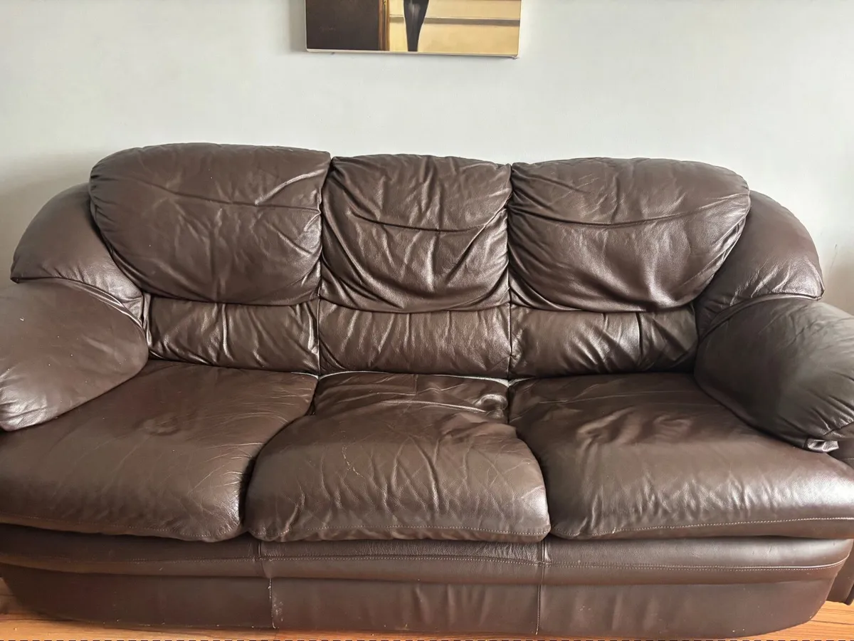 3 Seater Leather Couch + 2 Leather Armchairs - Image 3