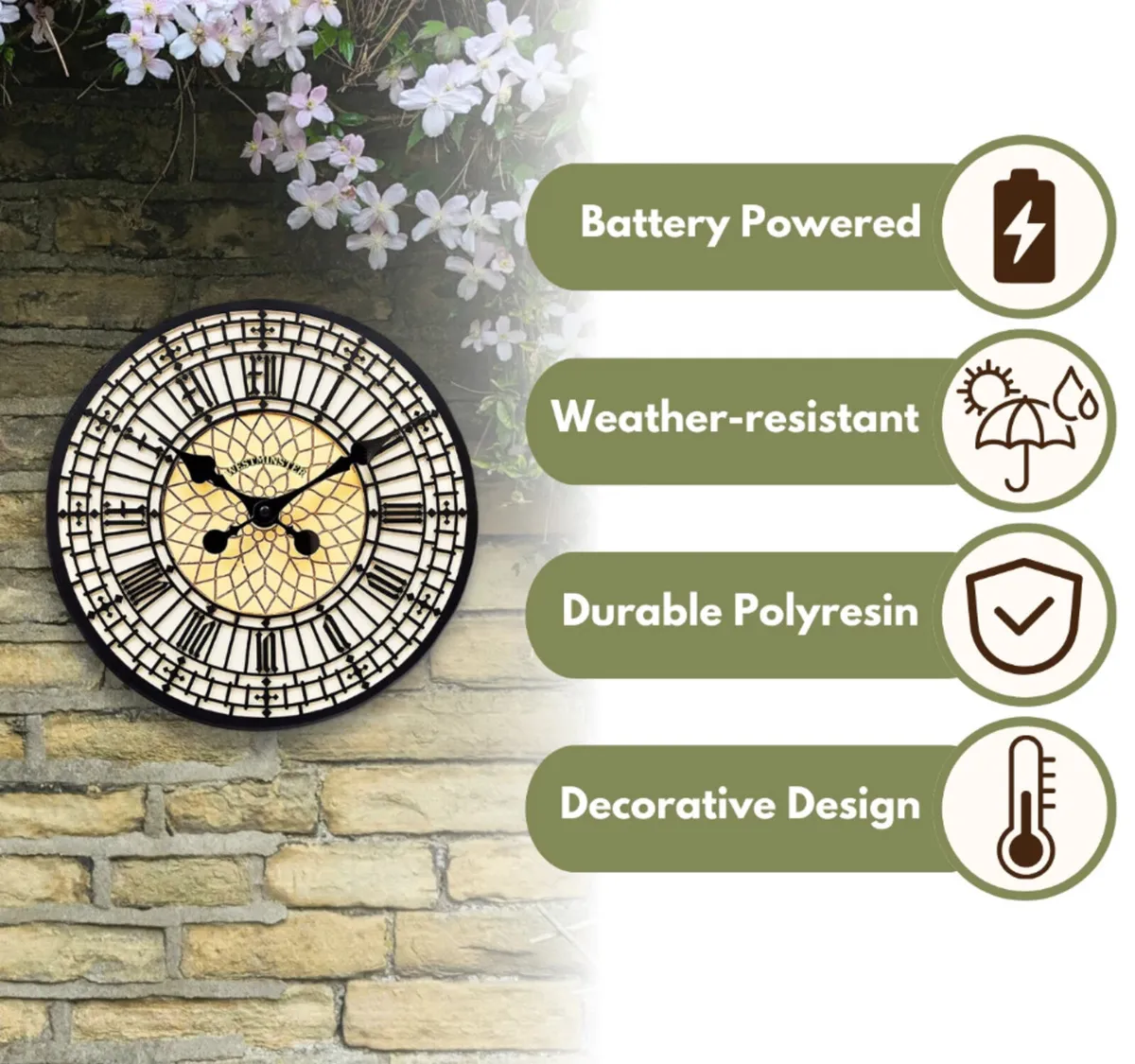 Outdoor Garden Clock 12" Garden Station Big Ben - Image 3