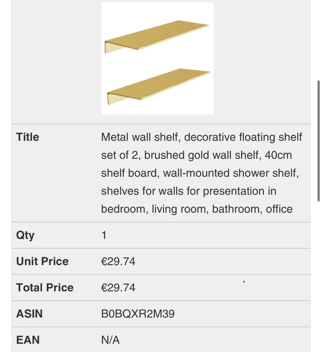 Metal wall shelf, decorative floating shelf