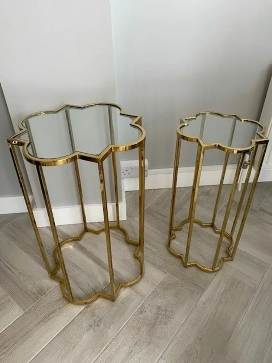 Large and small side tables, gold stainless steel - Image 2