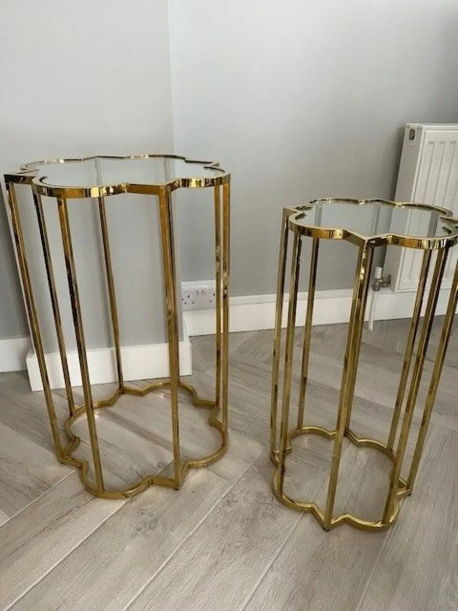 Large and small side tables, gold stainless steel - Image 3