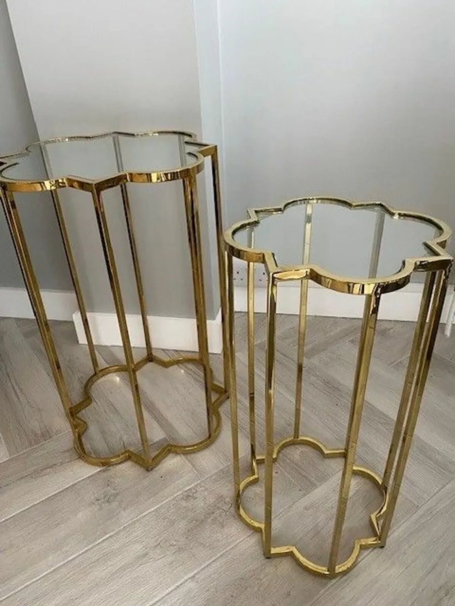 Large and small side tables, gold stainless steel - Image 4