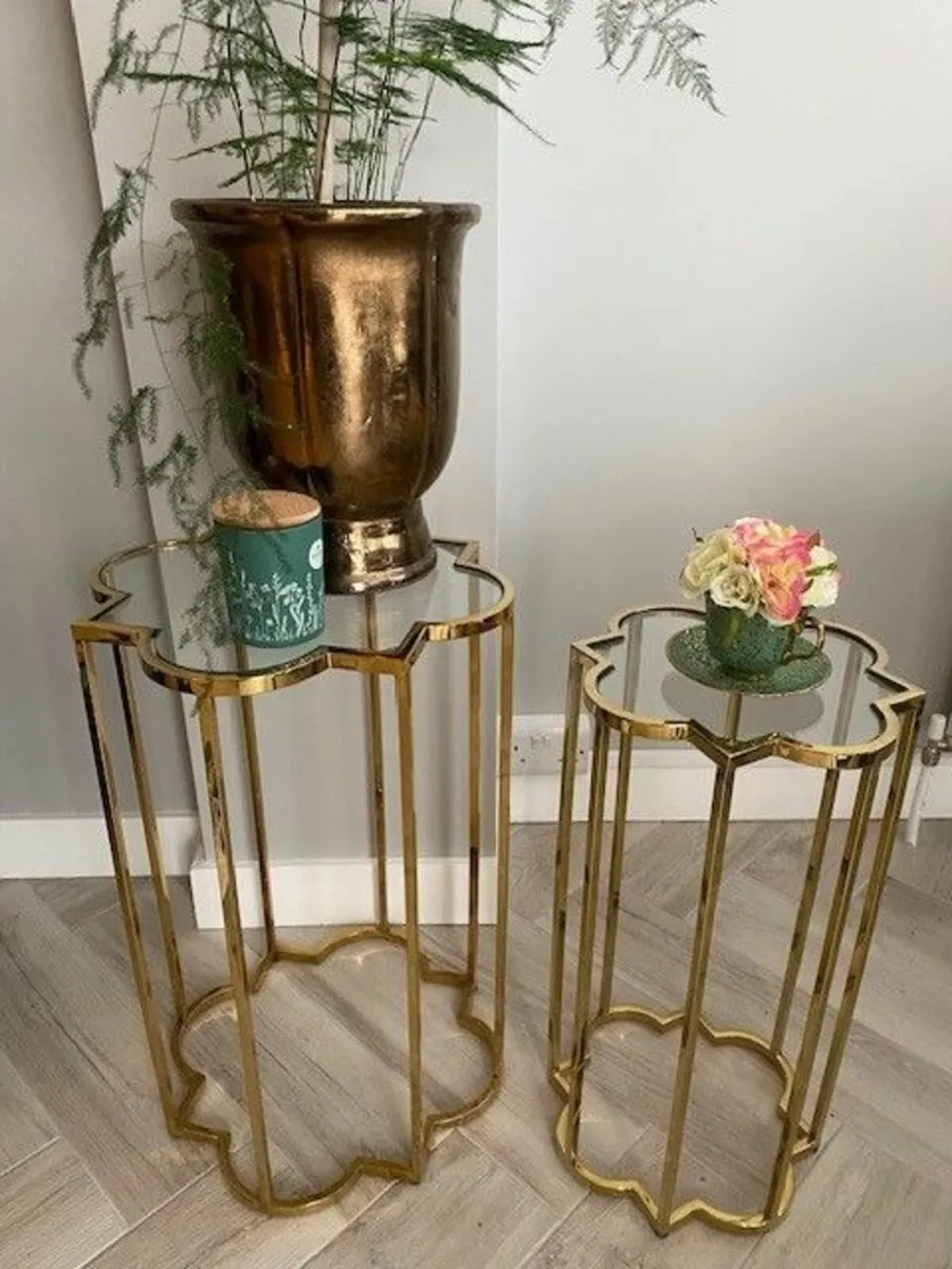 Large and small side tables, gold stainless steel - Image 1