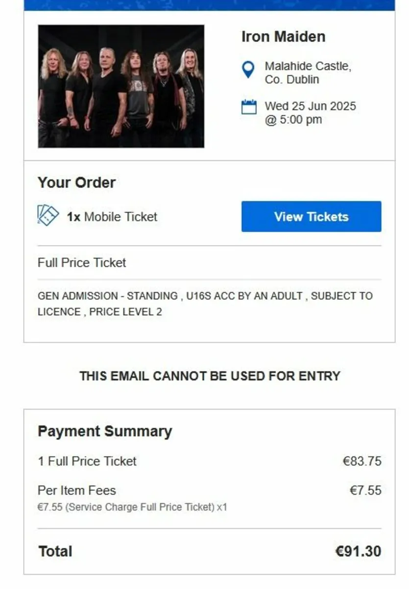 1 x Iron Maiden Dublin ticket - Image 2