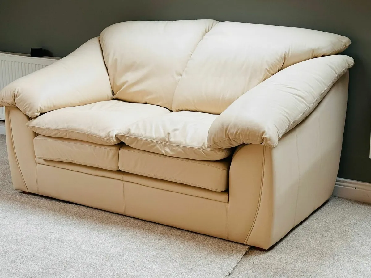 Cream Leather 2-Seater Sofa - Image 1
