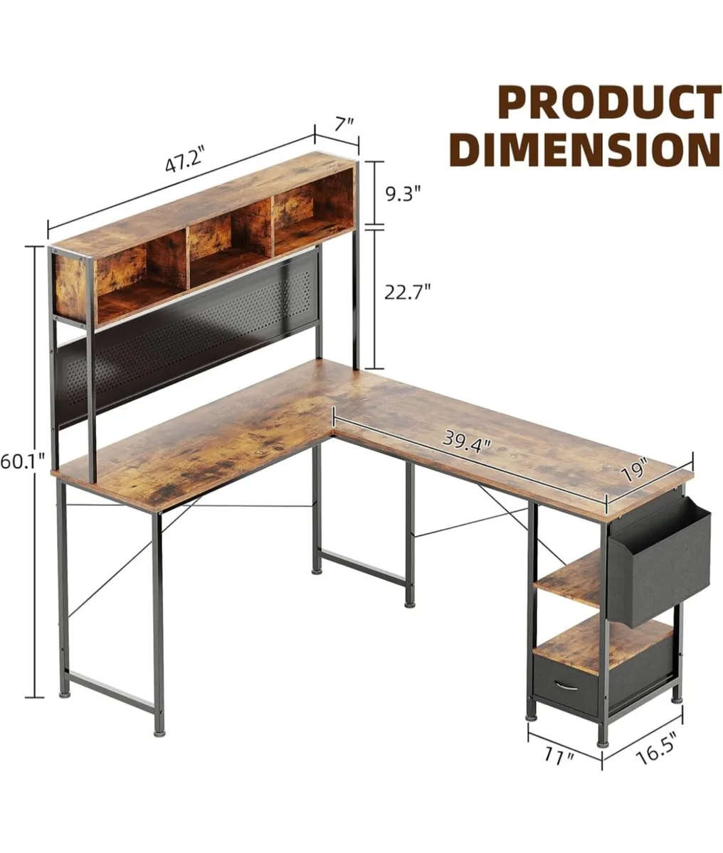L Shaped Computer Desk, 58'' Office Table with Boo - Image 2