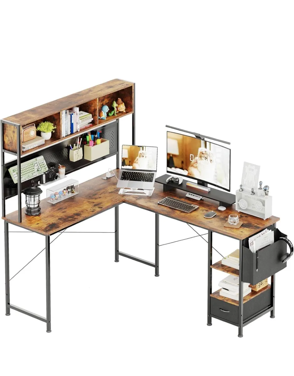 L Shaped Computer Desk, 58'' Office Table with Boo - Image 3