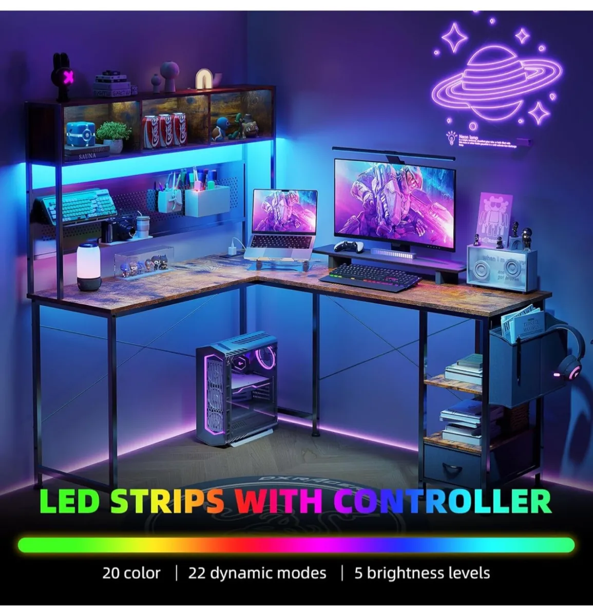 L Shaped Computer Desk, 58'' Office Table with Boo - Image 4