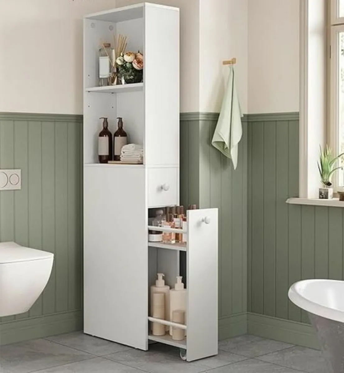 Narrow Bathroom storage cabinet with drawers class - Image 1