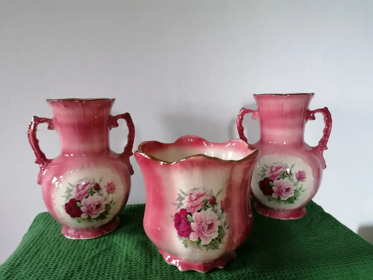 Pink Staffordshire Ironstone Vintage Vases - Image 1
