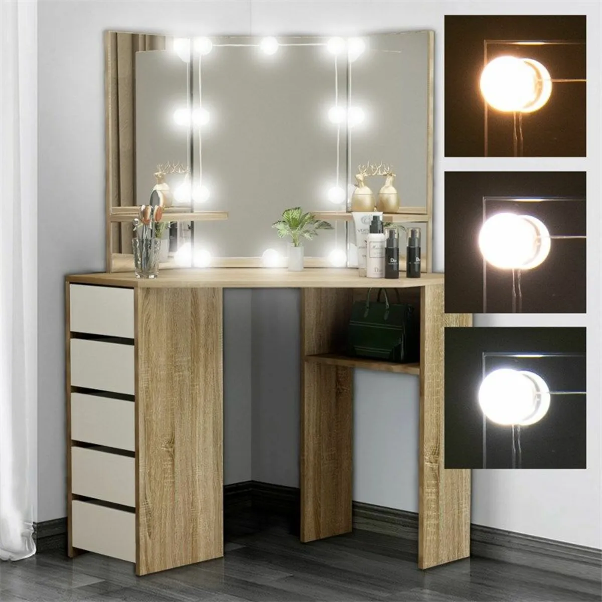 Dressing Table with LED Lighting Oak colour Corner - Image 1