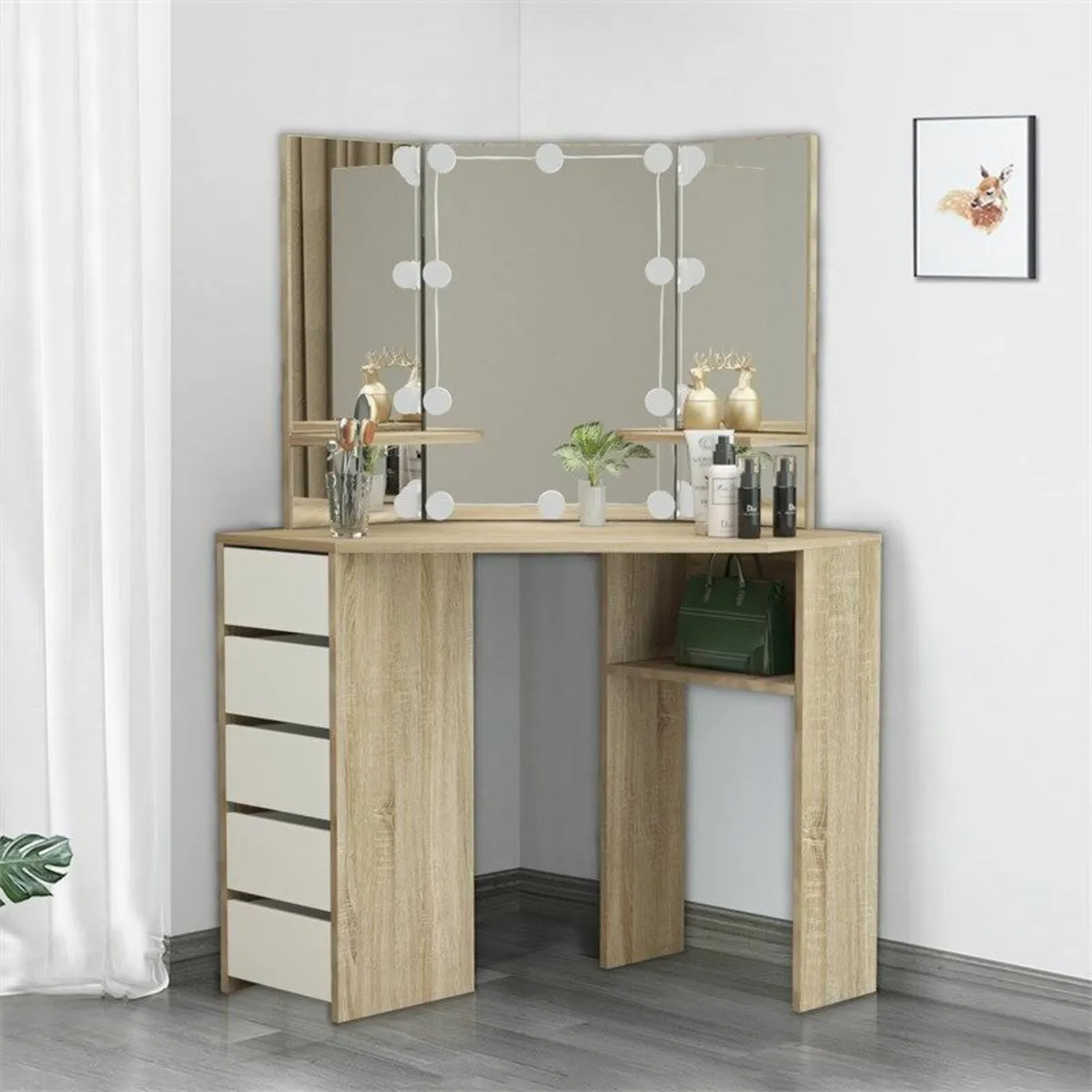 Dressing Table with LED Lighting Oak colour Corner - Image 3