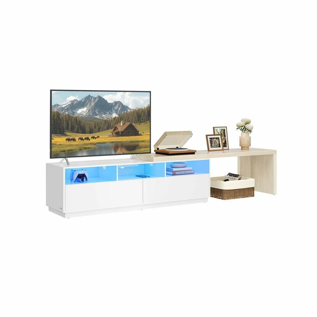 Adjustable TV Stand with LED Lights, Storage & Cha - Image 1