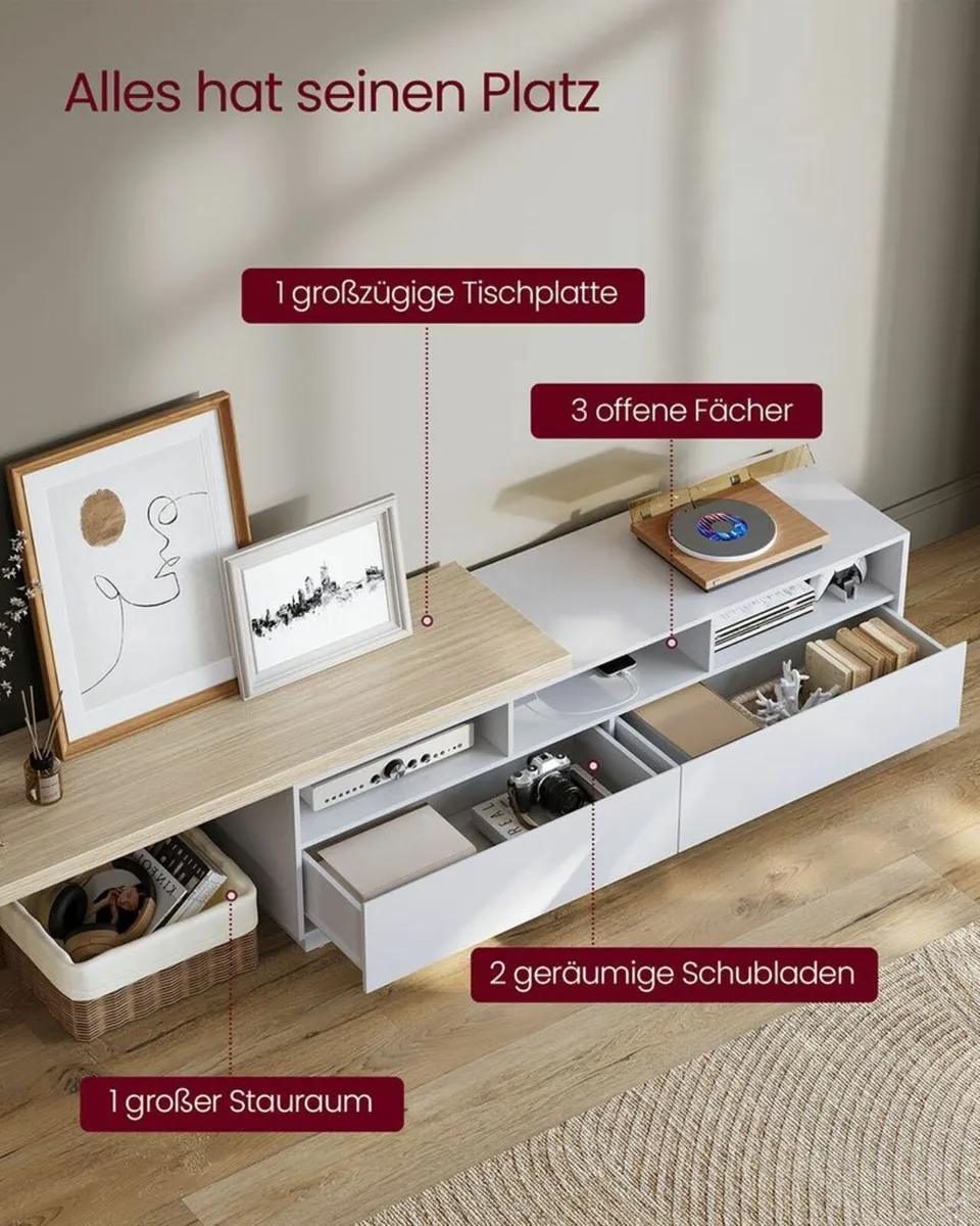 Adjustable TV Stand with LED Lights, Storage & Cha - Image 4