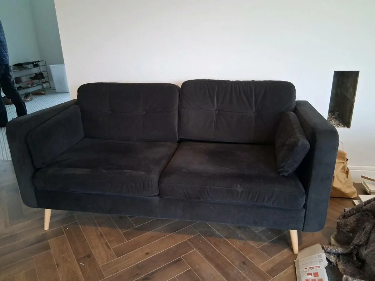 Black velvet 3 seater couch - Image 1