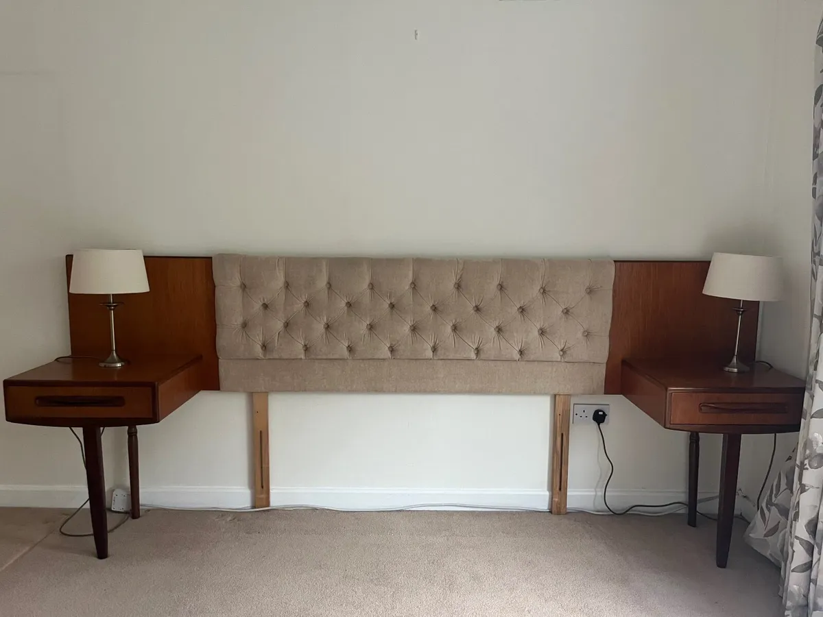 Mid-Century G-Plan Headboard & Bedside Tables - Image 1