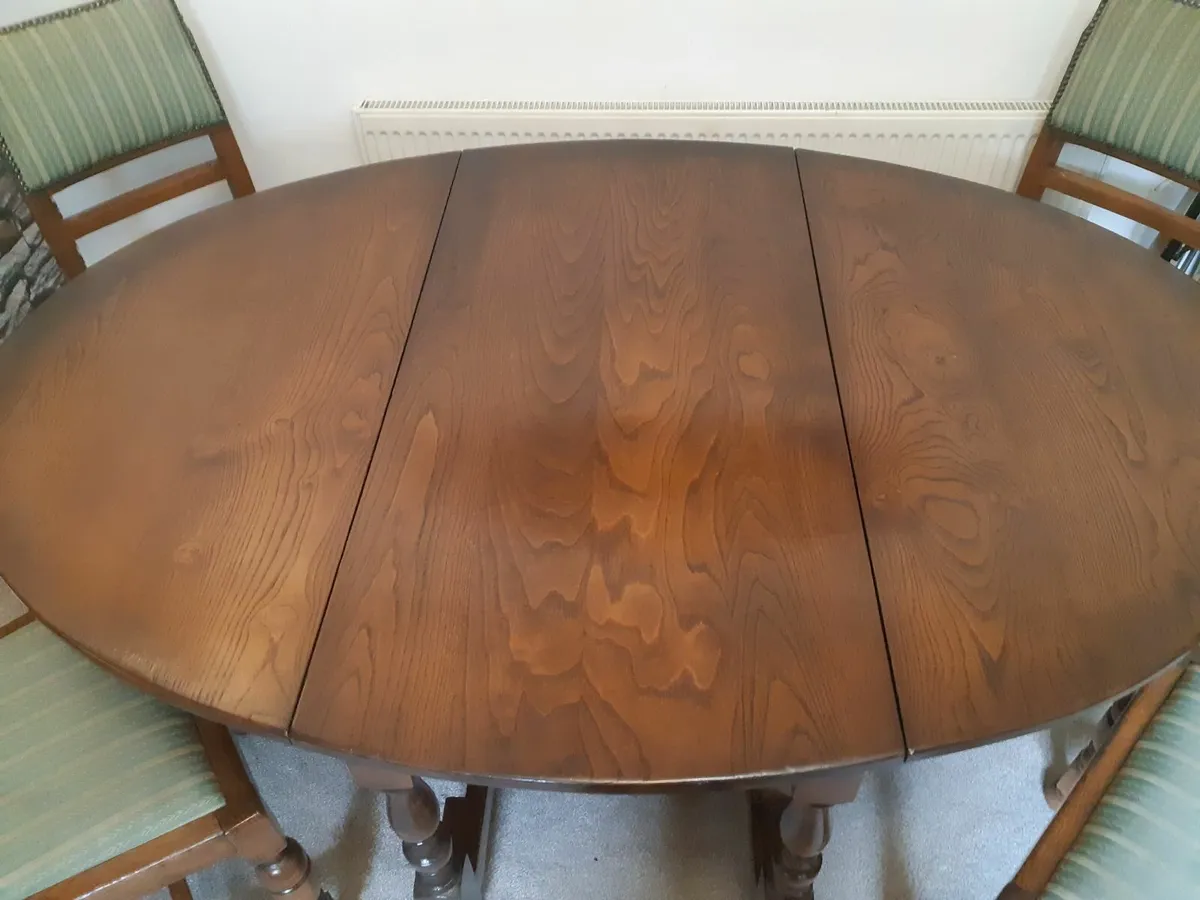 Mid Century Oval Oak Dropleaf Table & Chairs. - Image 2