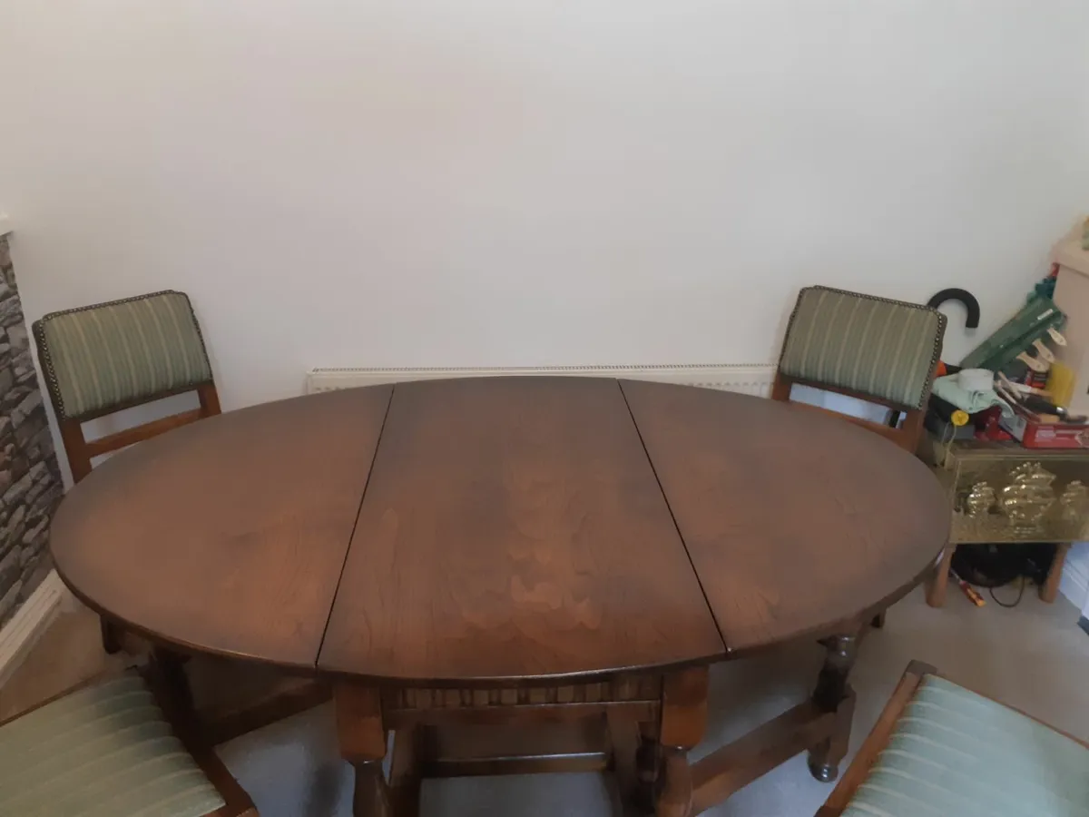 Mid Century Oval Oak Dropleaf Table & Chairs. - Image 4