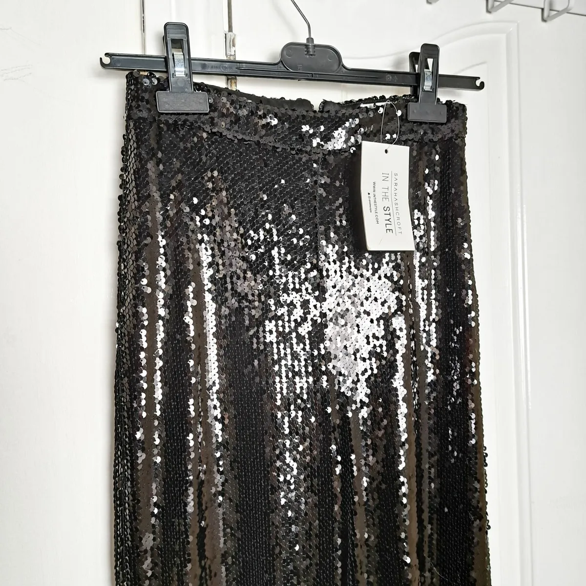 In The Style Black Sequin Wide Leg Trousers 6UK - Image 4