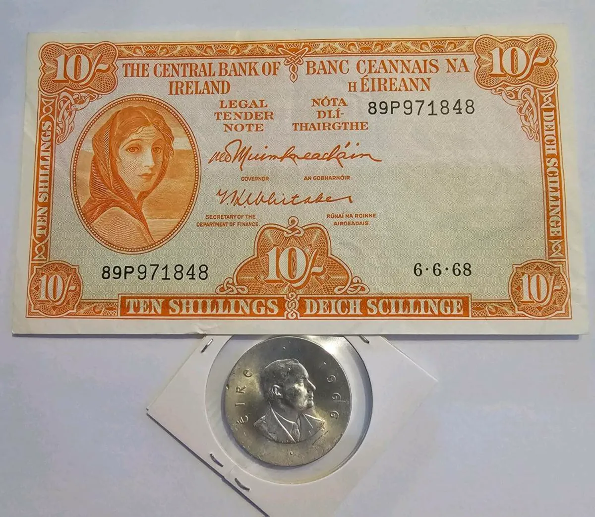 Irish Silver coin and note - Image 1