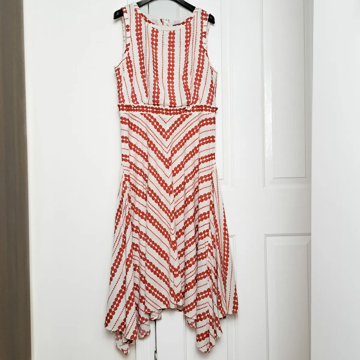 Mint Velvet Red White Sleeveless Midi Dress 12UK - Image 1